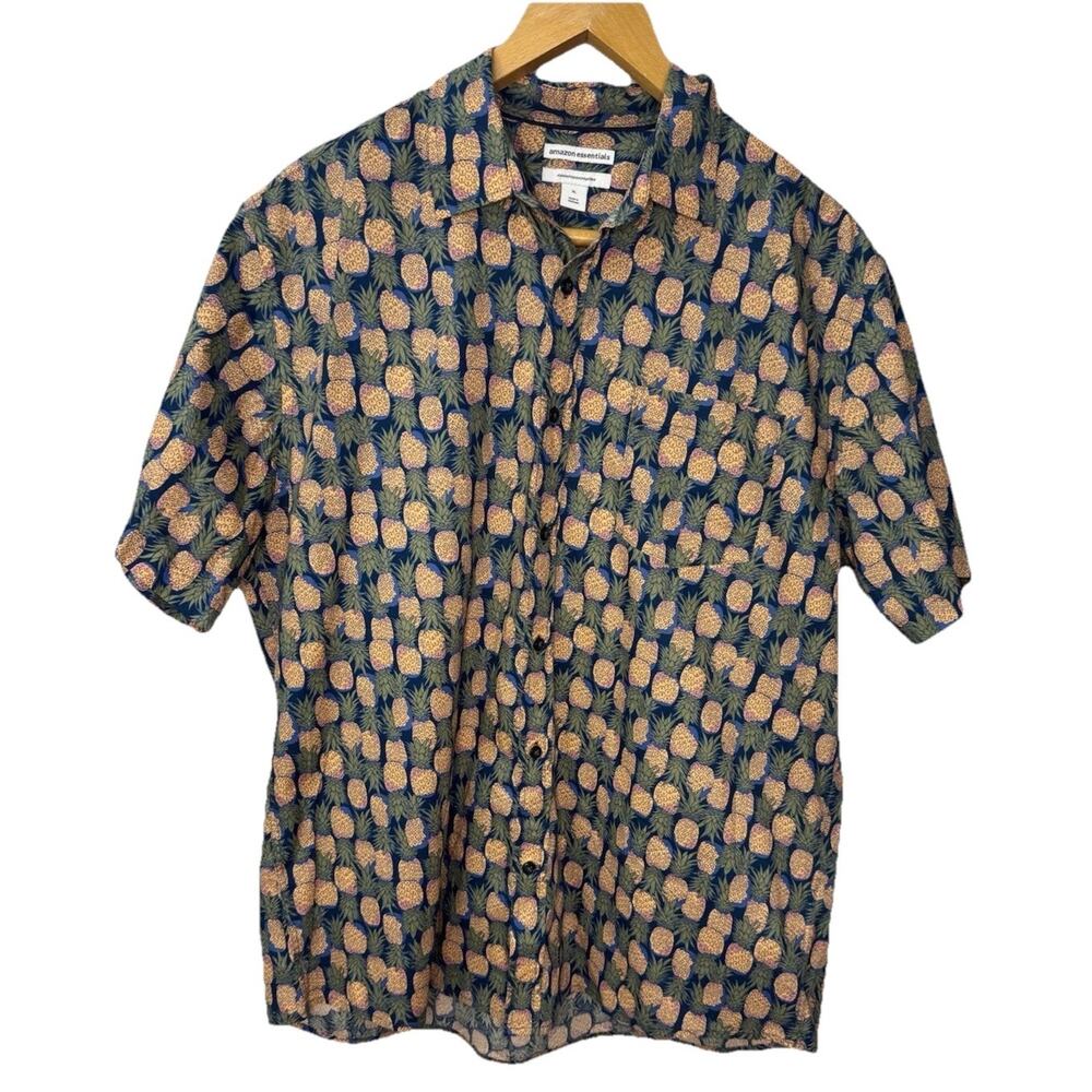 Amazon Essentials Pineapple Print Short-Sleeve Button-Down MEN’s Size XL NEW
